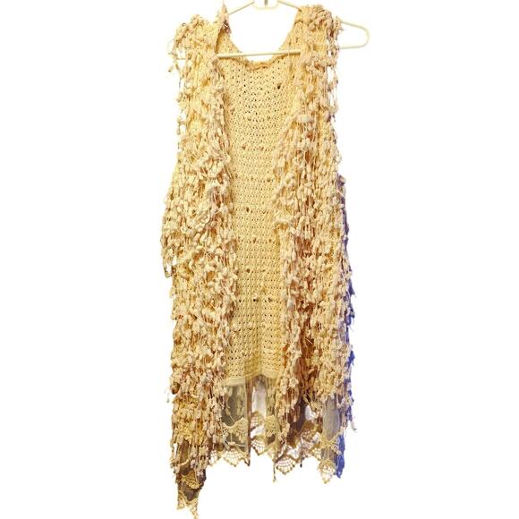Anthropologie RYU fringe and lace boho festival sleeveless cardigan size large - Picture 1 of 7